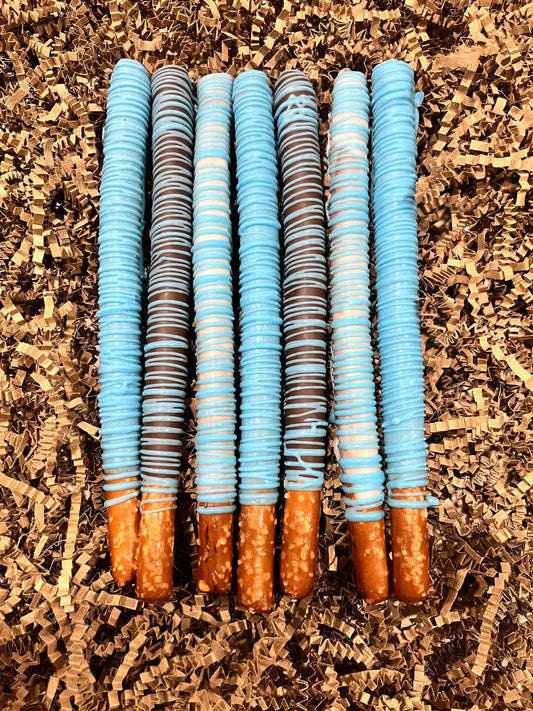 Baby Blue Pretzels, Hand-Dipped Chocolate Covered Pretzels Blue, Baby Blue Party Favors, Chocolate Dipped Pretzels, Baby Boy Baby Shower