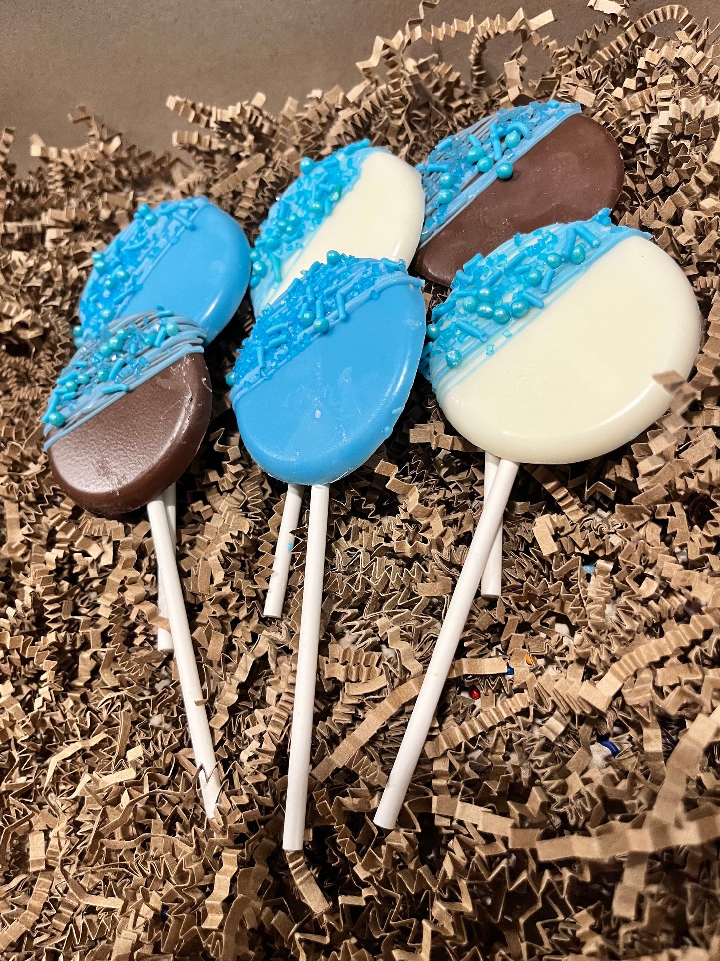 Baby Blue Chocolate Lollipops, Baby Blue White Chocolate Milk Chocolate Baby Shower Party Favors