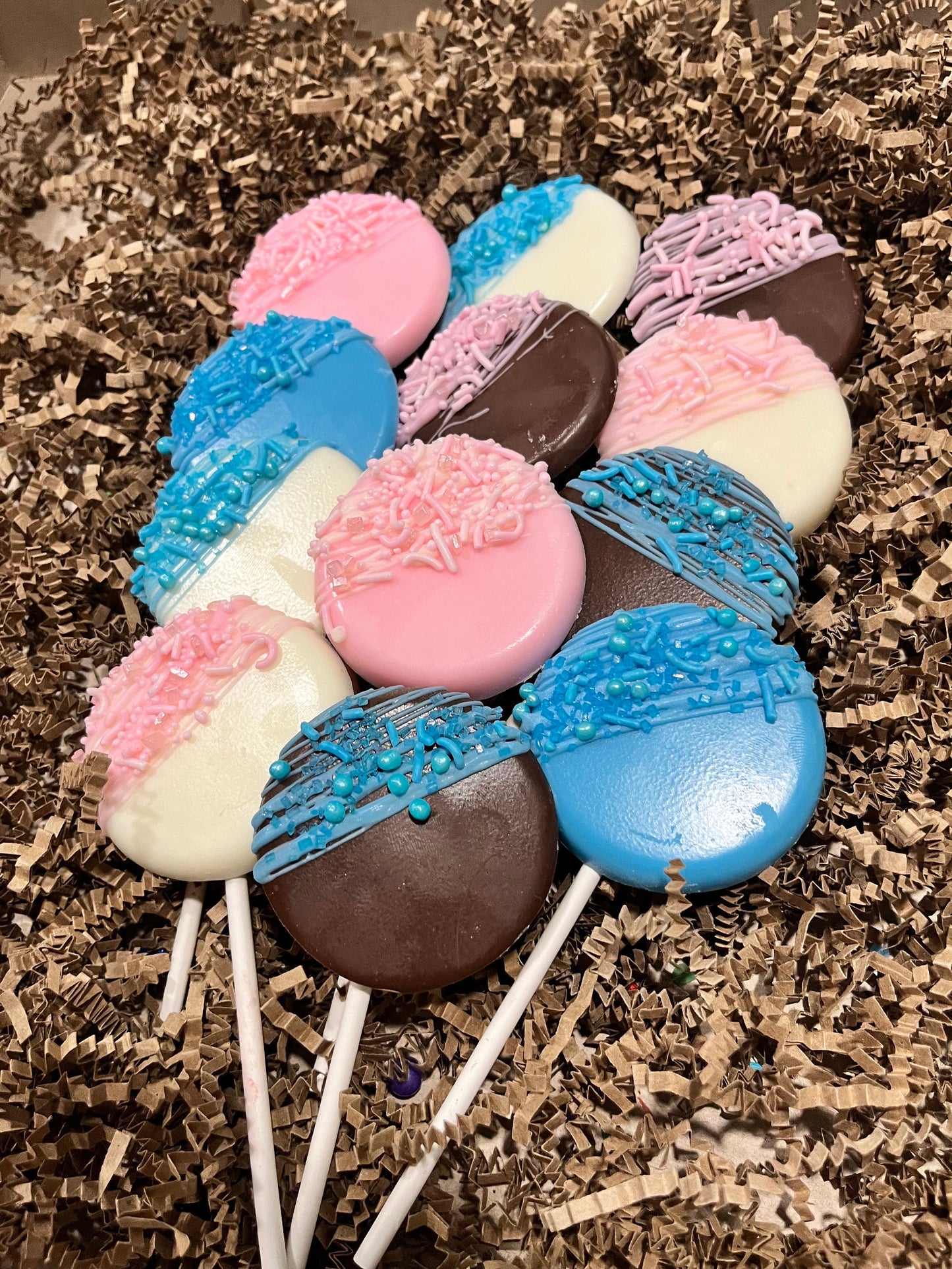 Blue and Pink Chocolate Lollipops Gender Reveal, Baby Blue White Chocolate Milk Chocolate Baby Shower Party Favors