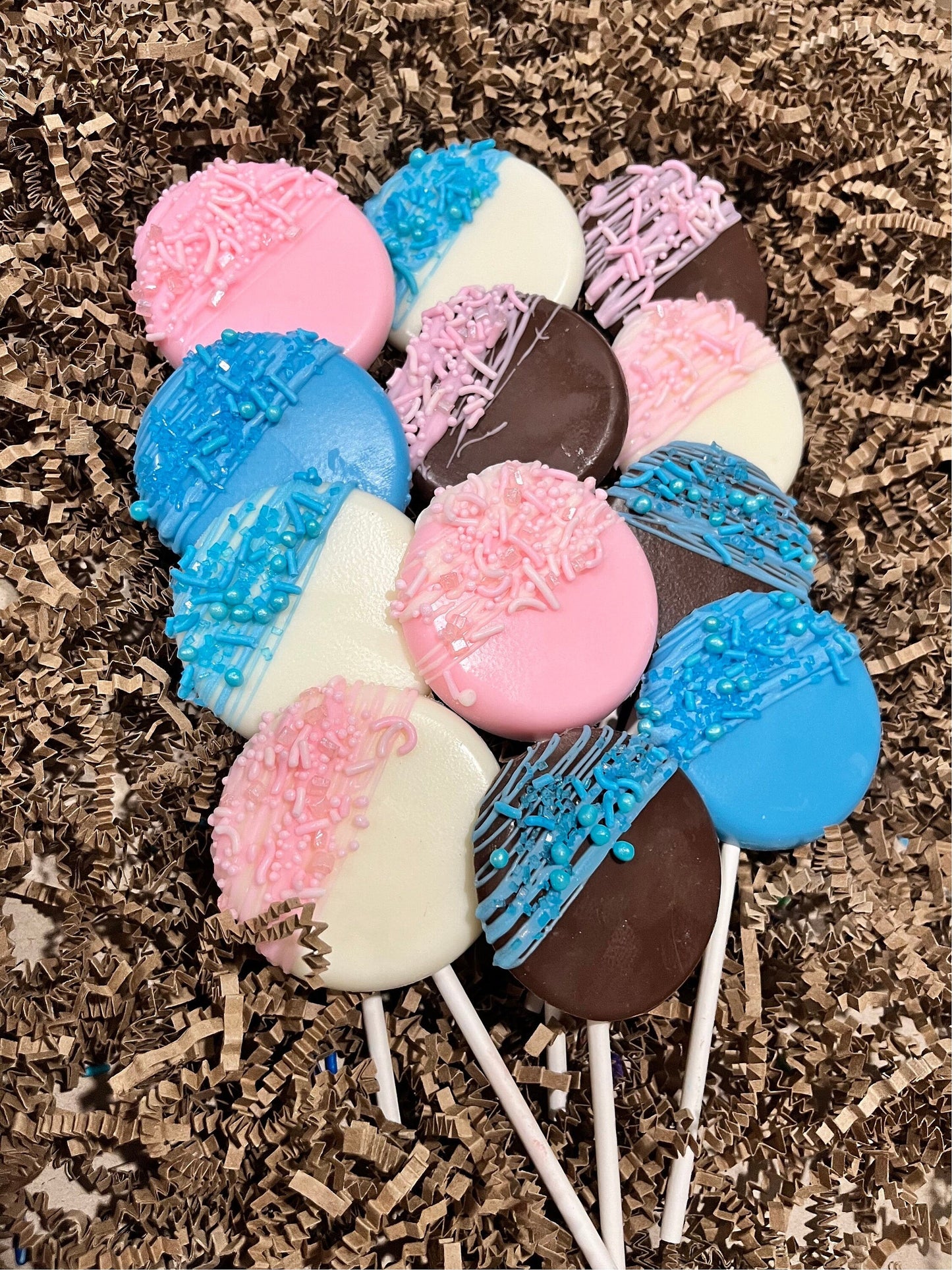 Blue and Pink Chocolate Lollipops Gender Reveal, Baby Blue White Chocolate Milk Chocolate Baby Shower Party Favors