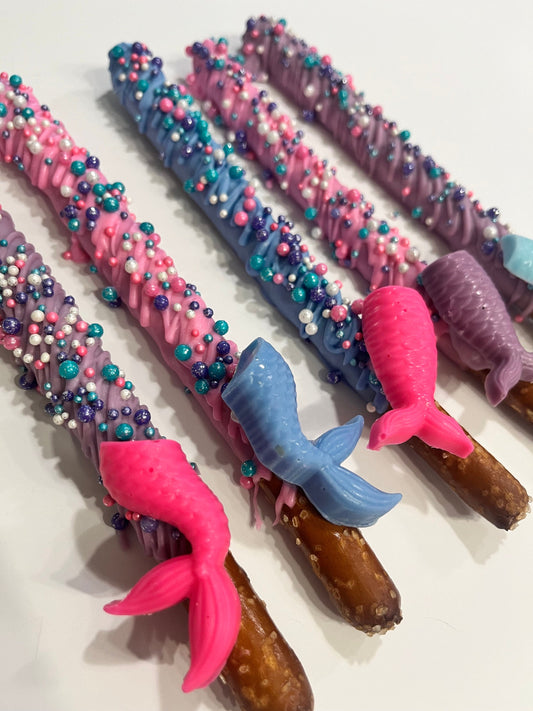 Mermaid Party Favors Chocolate Pretzels, Pastel Mermaid Desserts, Mermaid Birthday Party Treats