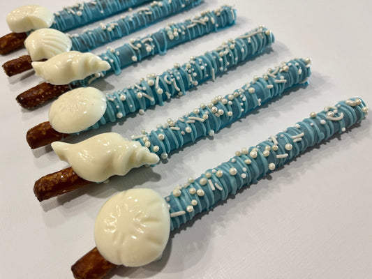 Under the Sea Themed Pretzel Party Favors, Seashell Dessert Chocolate Party Favors