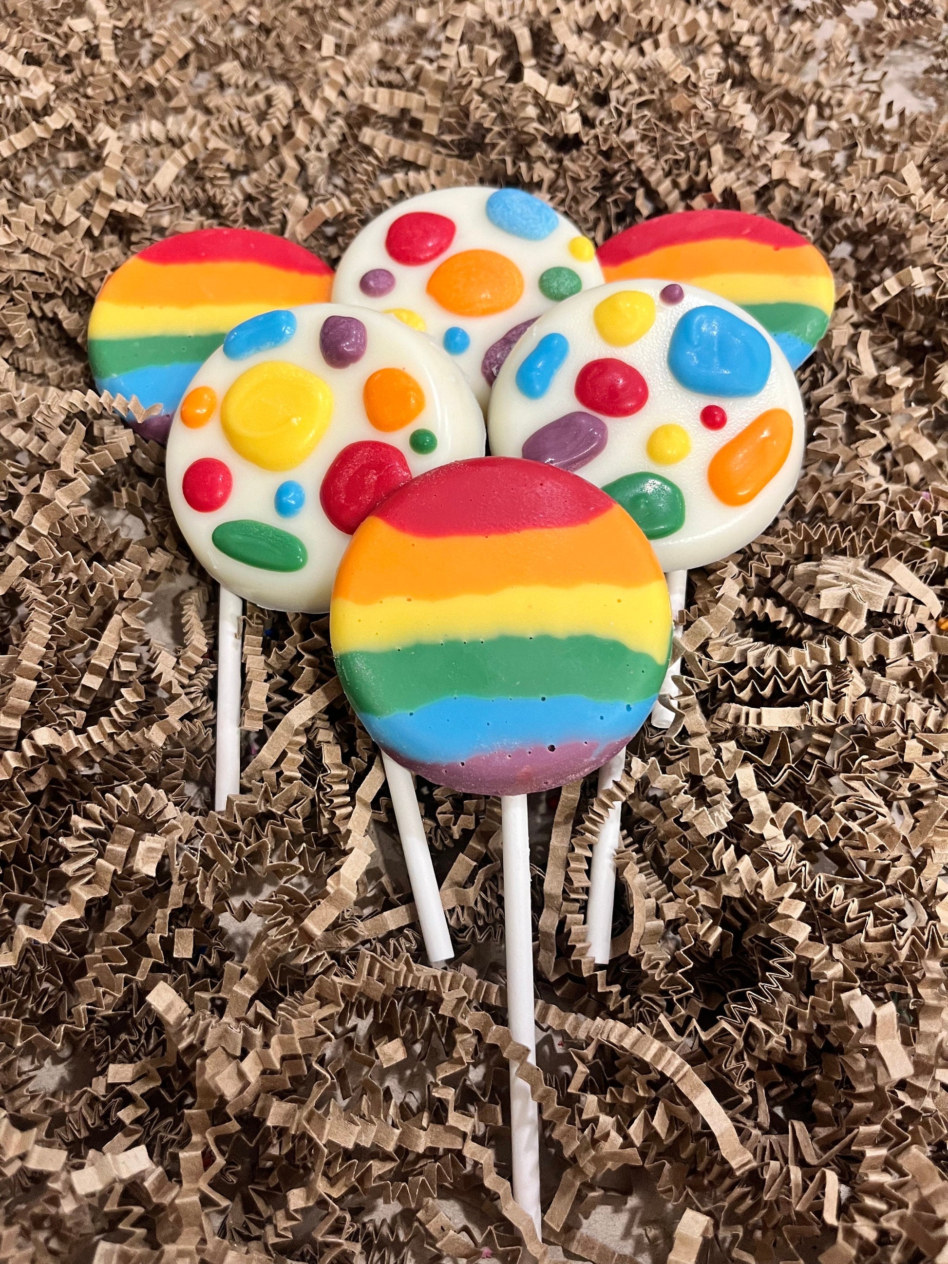 Rainbow Chocolate Lollipops, Handmade Chocolate Pops Pride Rainbow, Rainbow Pride Month Rainbow Birthday Chocolate Treat Party Favors