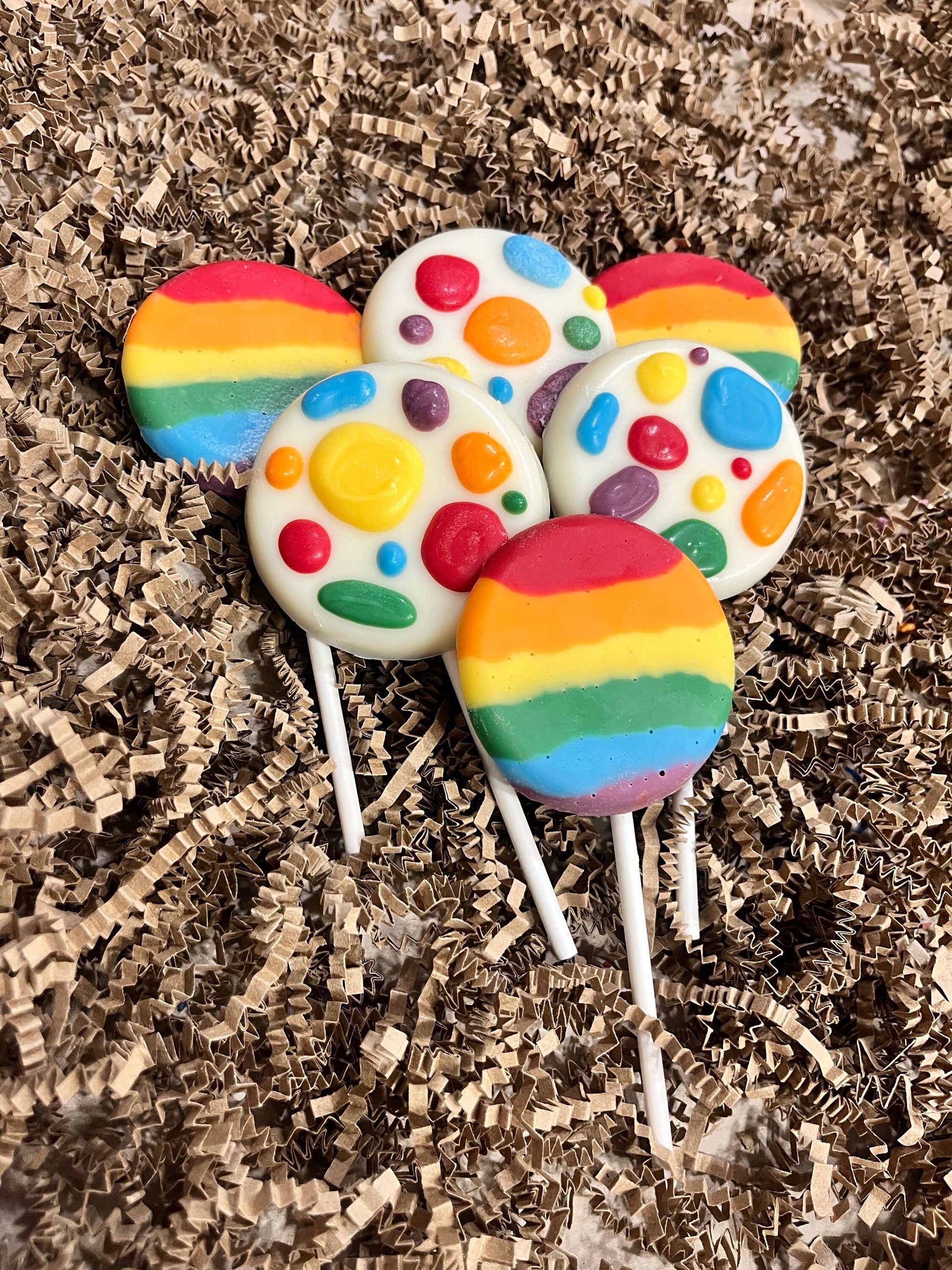 Rainbow Chocolate Lollipops, Handmade Chocolate Pops Pride Rainbow, Rainbow Pride Month Rainbow Birthday Chocolate Treat Party Favors