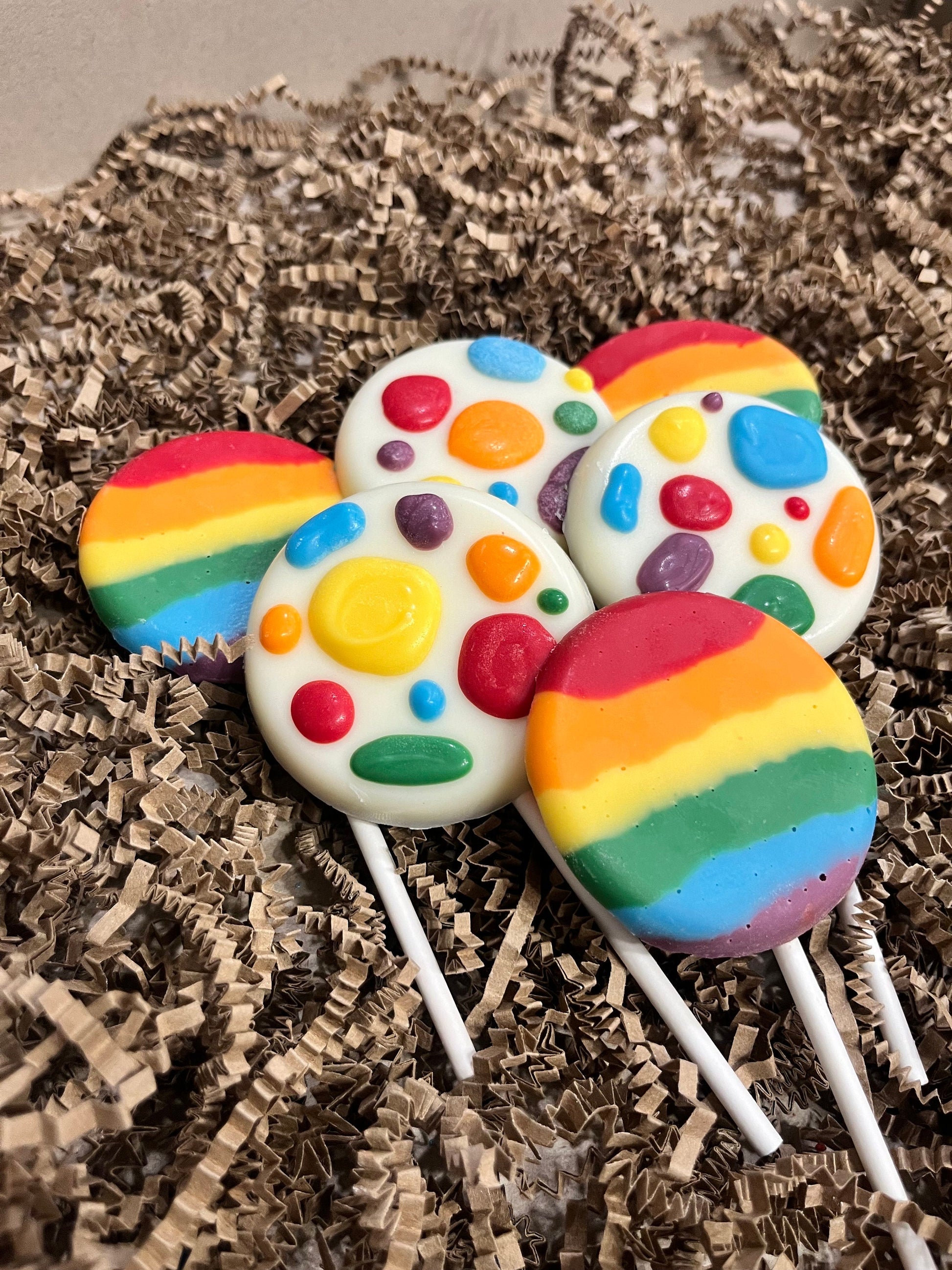 Rainbow Chocolate Lollipops, Handmade Chocolate Pops Pride Rainbow, Rainbow Pride Month Rainbow Birthday Chocolate Treat Party Favors