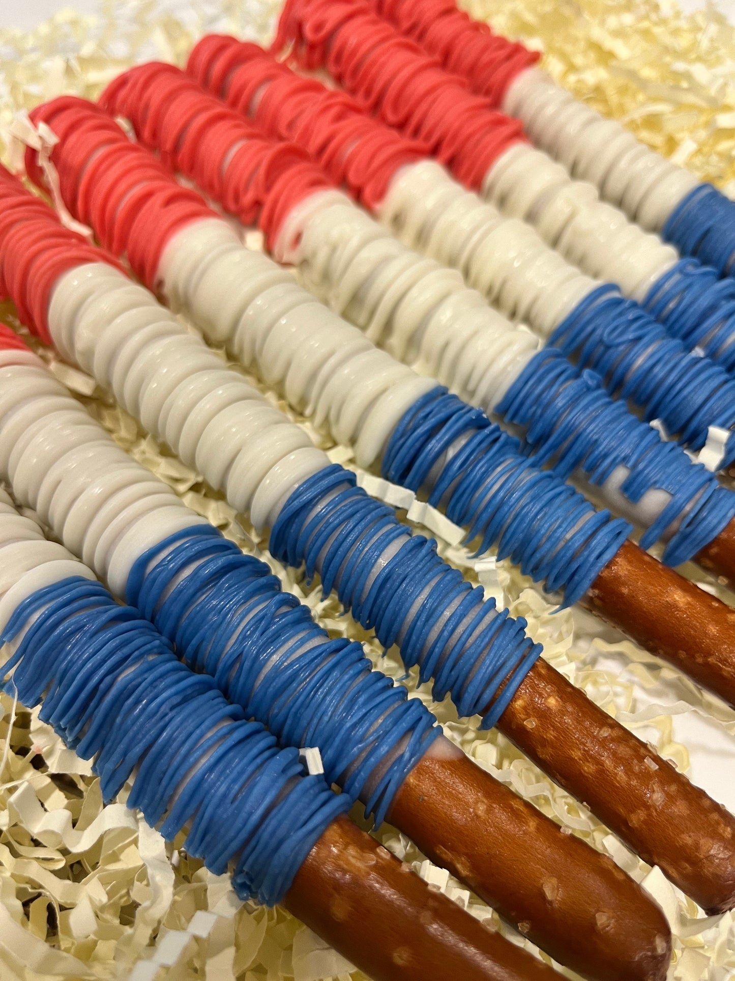 Patriotic Red, White, and Blue American Flag Chocolate Pretzels, Patriotic Chocolates, USA Chocolates, Fourth of July Party Favors