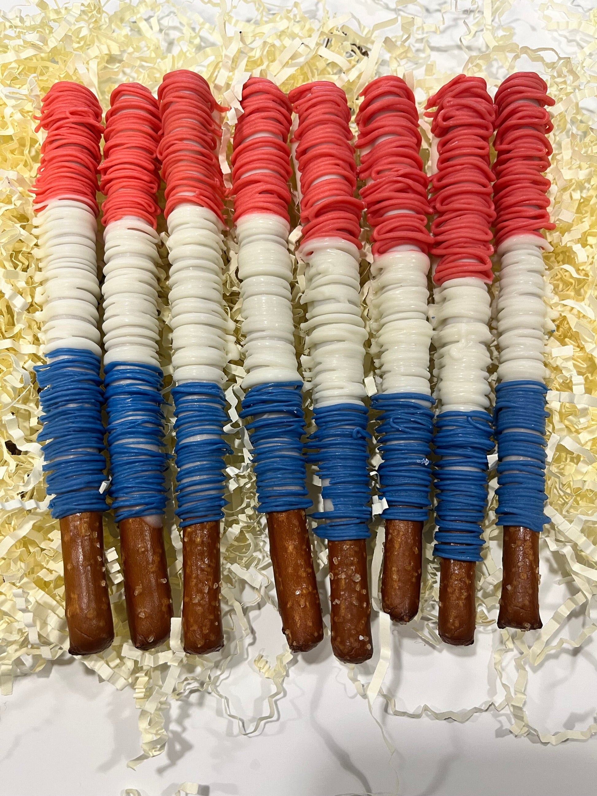 Patriotic Red, White, and Blue American Flag Chocolate Pretzels, Patriotic Chocolates, USA Chocolates, Fourth of July Party Favors