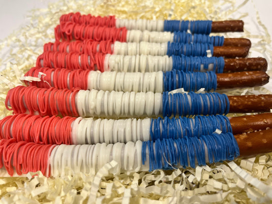 Patriotic Red, White, and Blue American Flag Chocolate Pretzels, Patriotic Chocolates, USA Chocolates, Fourth of July Party Favors