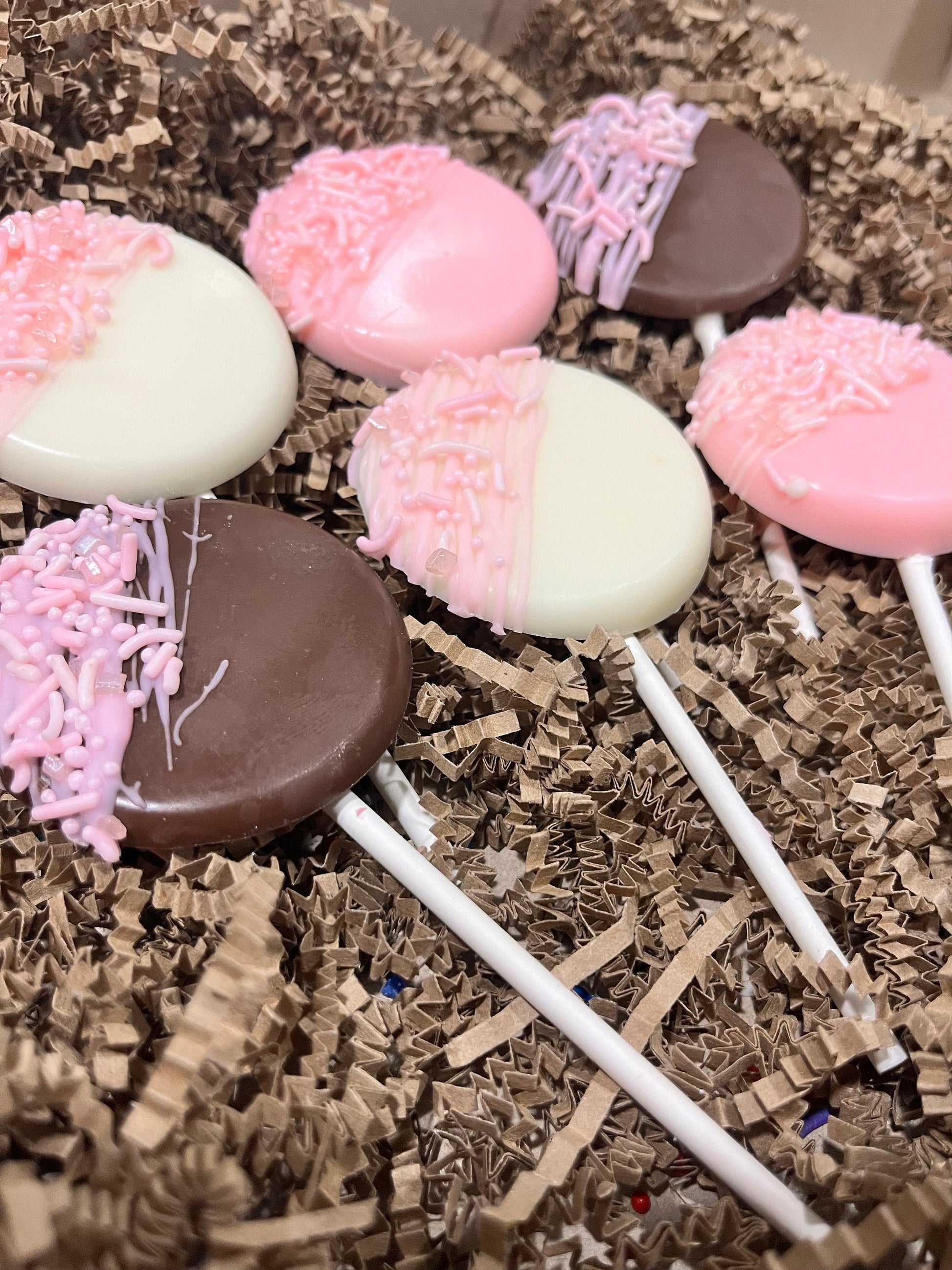 Baby Pink Chocolate Lollipops, Baby Pink White Chocolate Milk Chocolate Baby Shower Party Favors