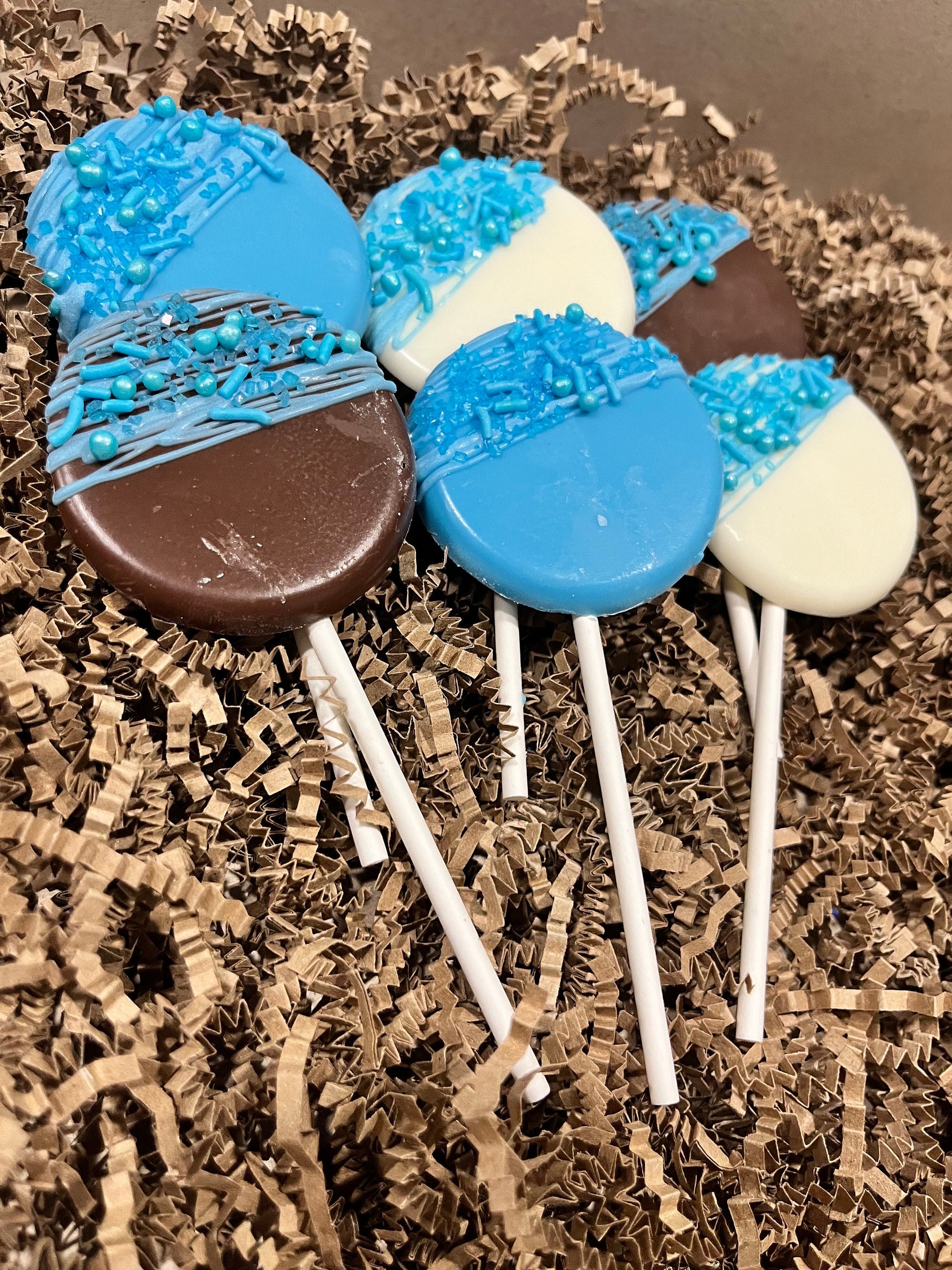 Baby Blue Chocolate Lollipops, Baby Blue White Chocolate Milk Chocolate Baby Shower Party Favors