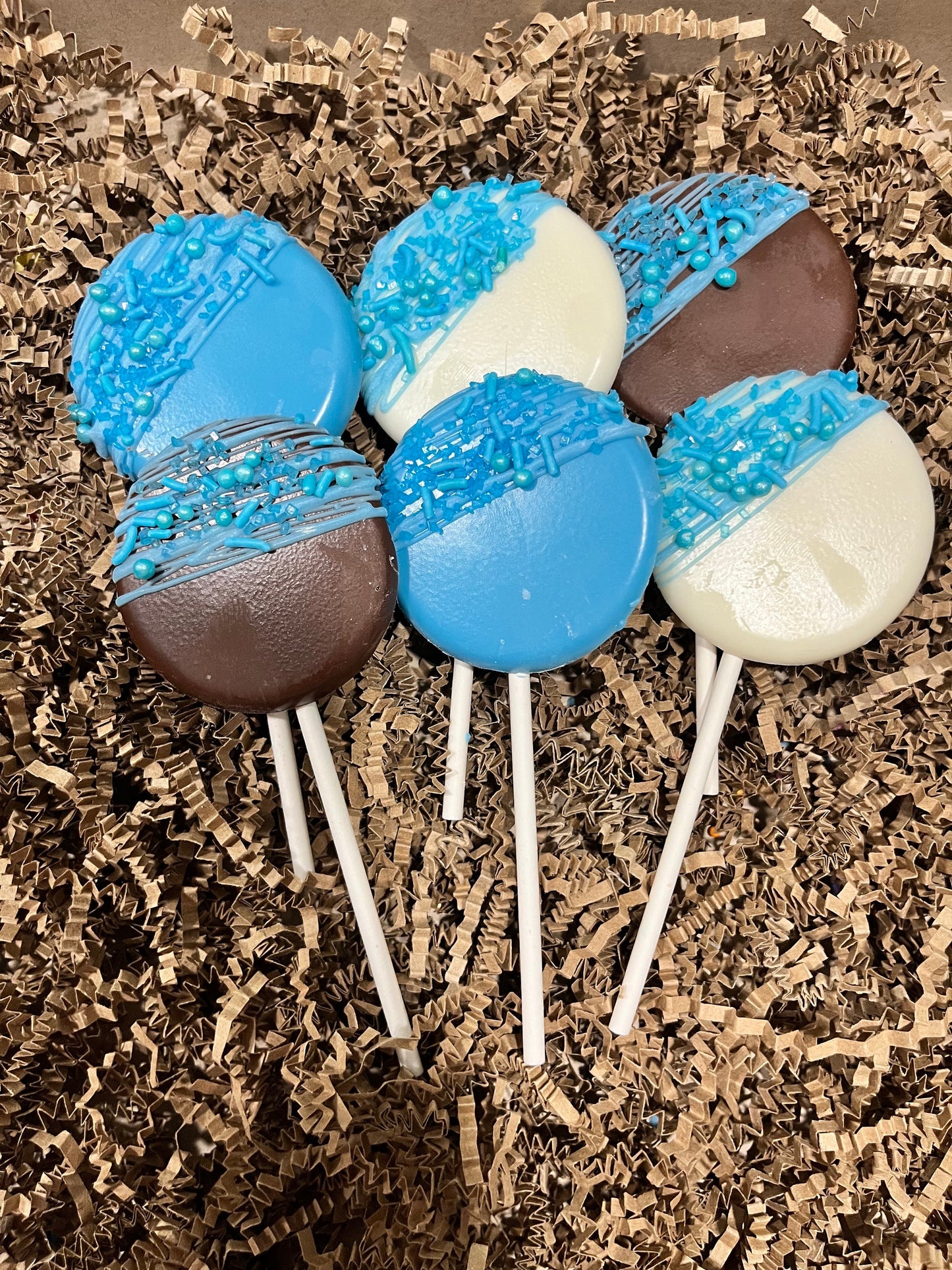 Baby Blue Chocolate Lollipops, Baby Blue White Chocolate Milk Chocolate Baby Shower Party Favors