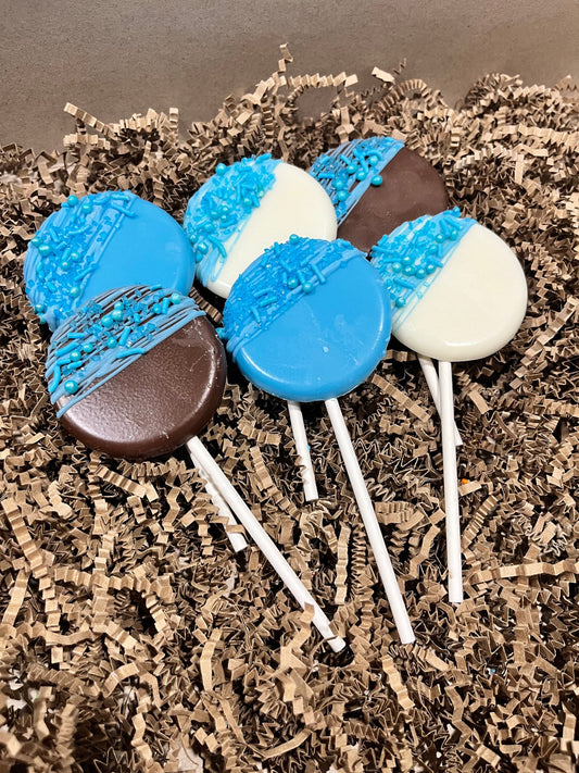 Baby Blue Chocolate Lollipops, Baby Blue White Chocolate Milk Chocolate Baby Shower Party Favors