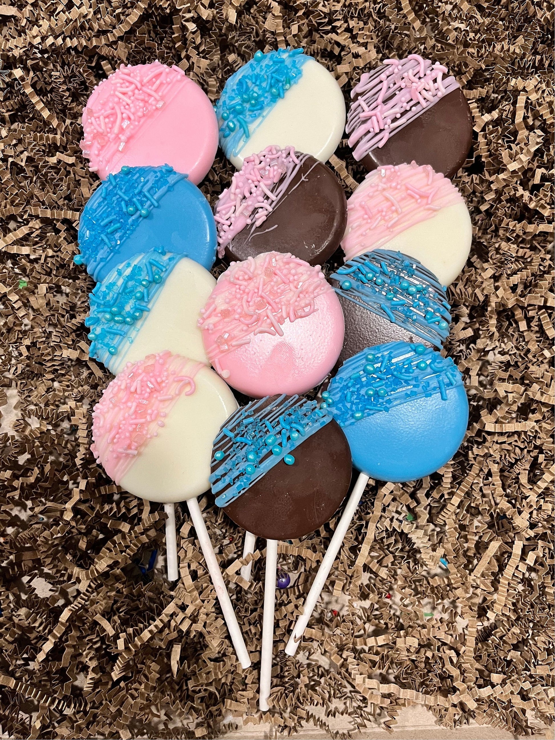 Blue and Pink Chocolate Lollipops Gender Reveal, Baby Blue White Chocolate Milk Chocolate Baby Shower Party Favors