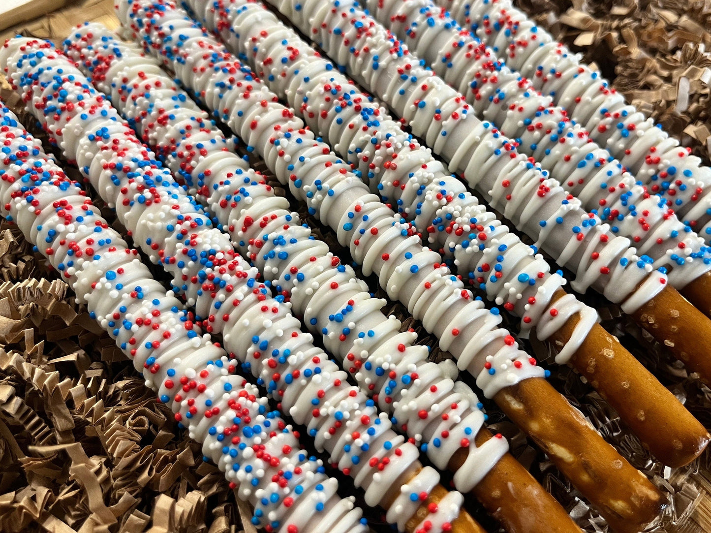 Patriotic Red White and Blue USA Chocolate Pretzels, Patriotic Candy Chocolates, Patriotic Chocolates, July Fourth Chocolates