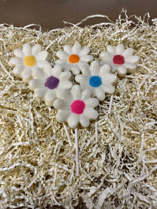 Rainbow Daisy Chocolate Lollipops, Flower Lollipop Chocolate Party Favors