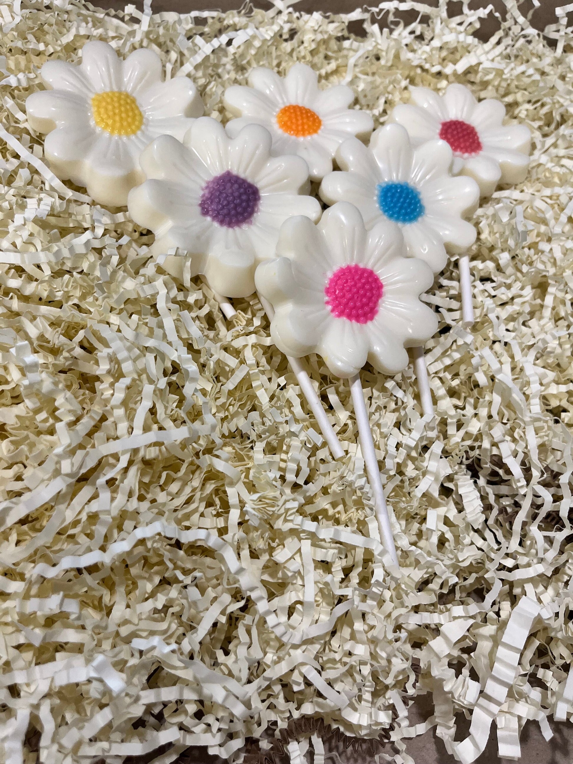 Rainbow Daisy Chocolate Lollipops, Flower Lollipop Chocolate Party Favors