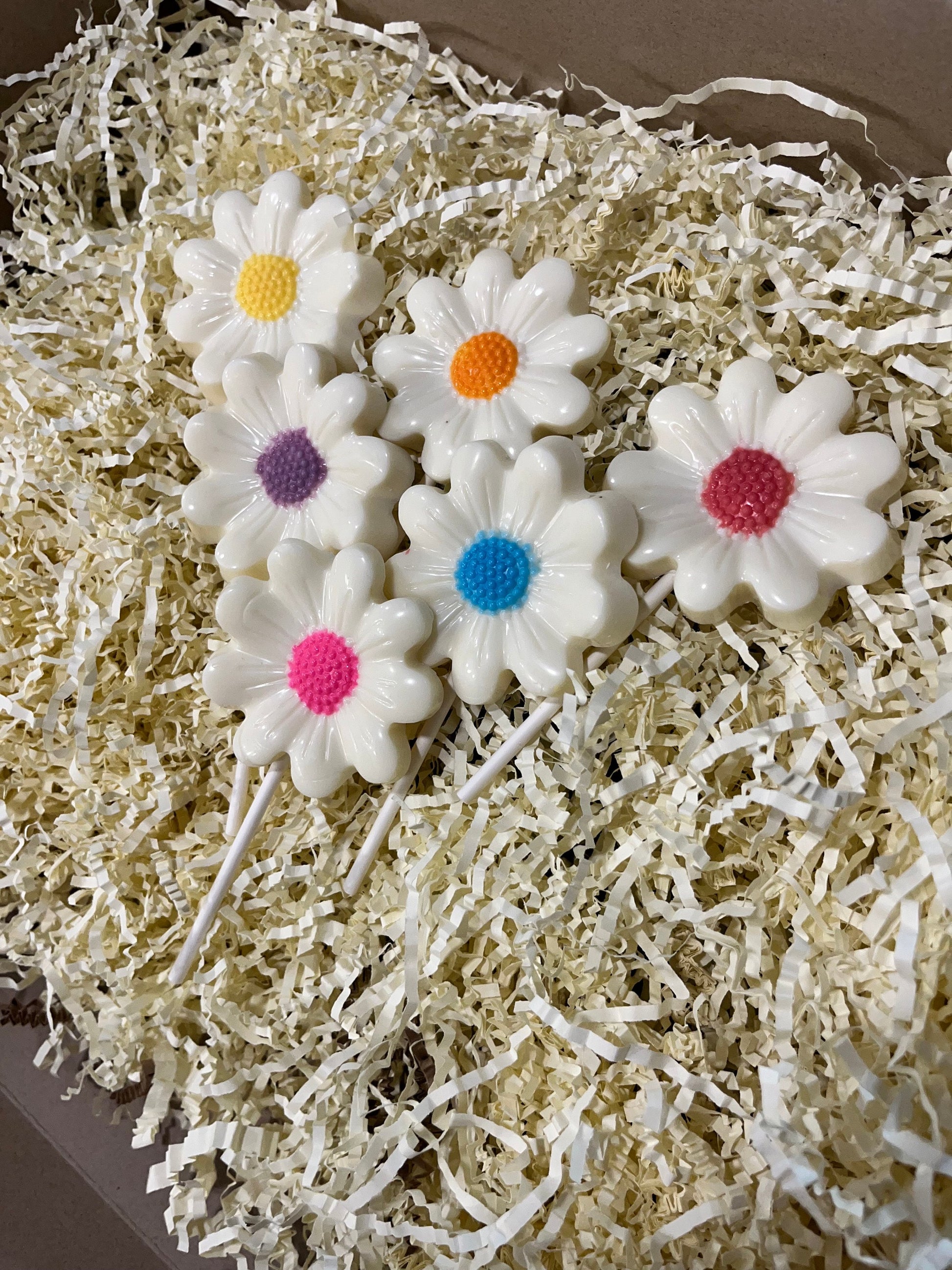 Rainbow Daisy Chocolate Lollipops, Flower Lollipop Chocolate Party Favors