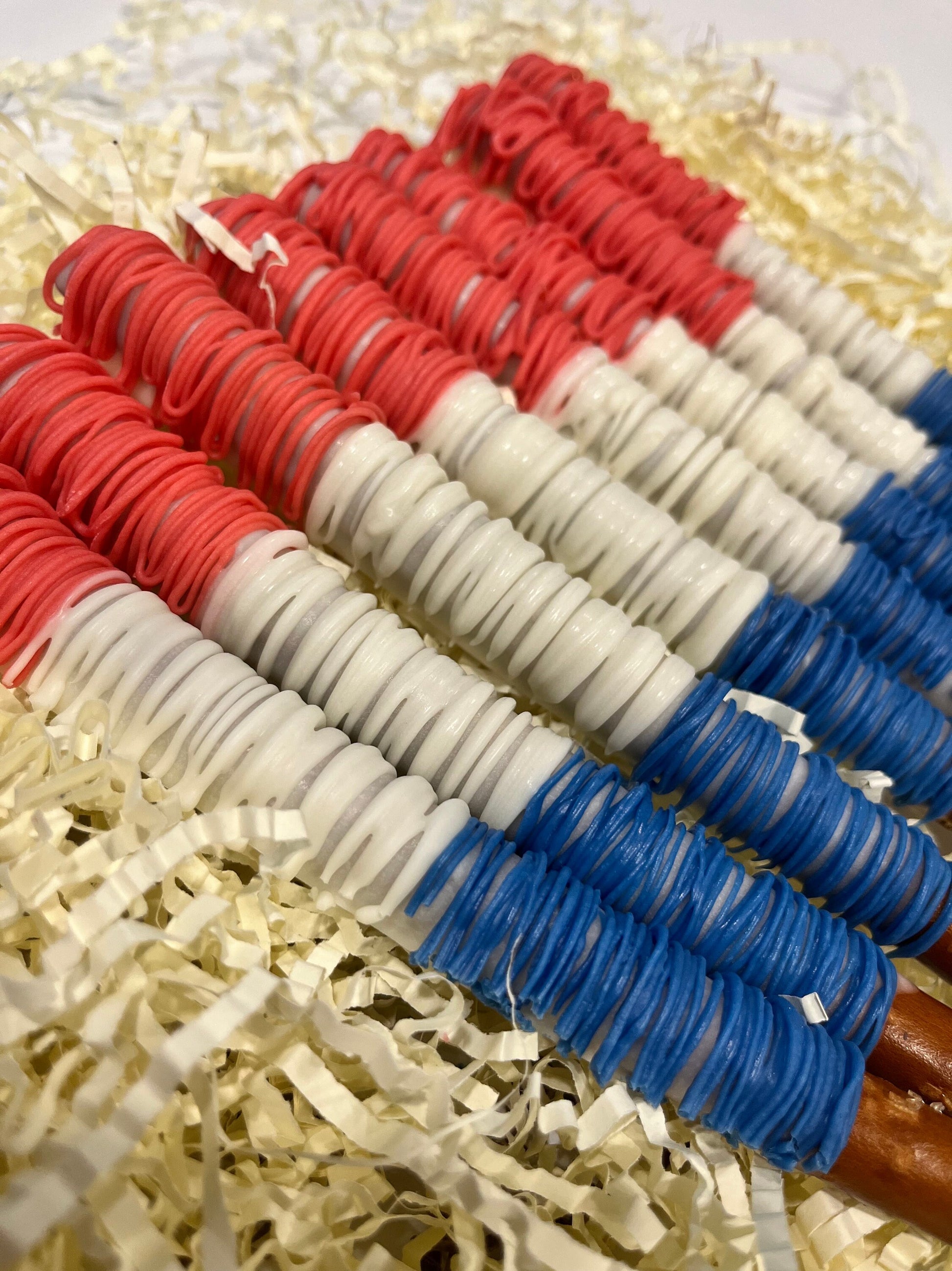 Patriotic Red, White, and Blue American Flag Chocolate Pretzels, Patriotic Chocolates, USA Chocolates, Fourth of July Party Favors