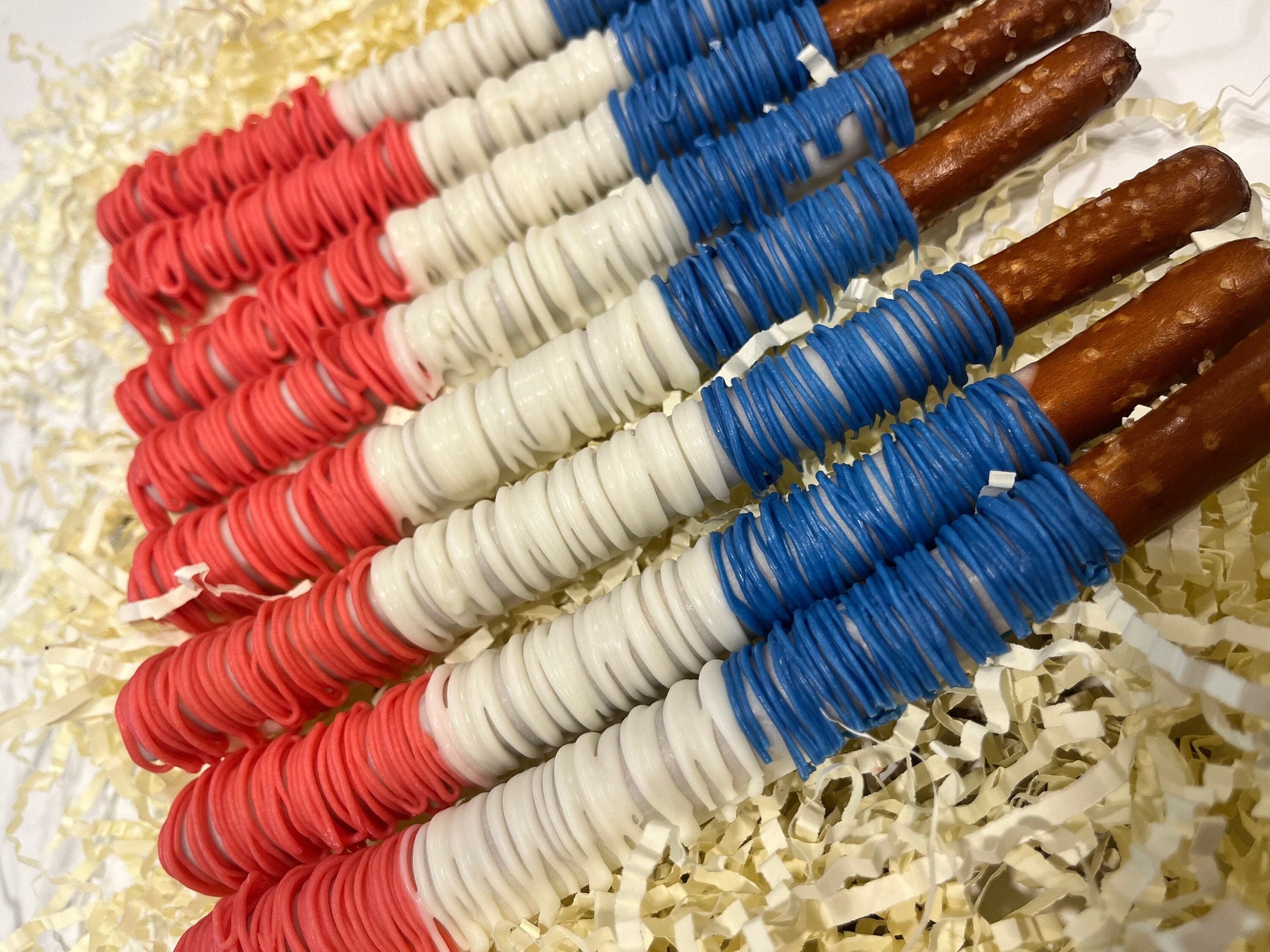 Patriotic Red, White, and Blue American Flag Chocolate Pretzels, Patriotic Chocolates, USA Chocolates, Fourth of July Party Favors