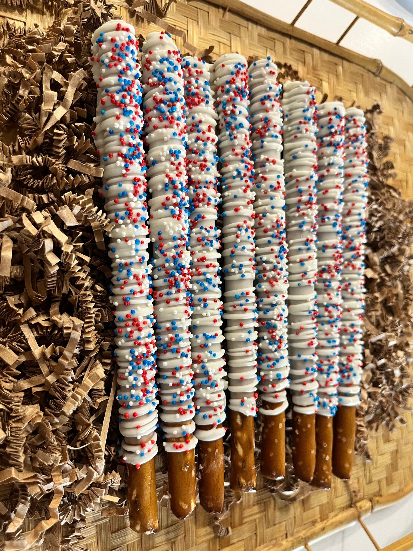 Patriotic Red White and Blue USA Chocolate Pretzels, Patriotic Candy Chocolates, Patriotic Chocolates, July Fourth Chocolates