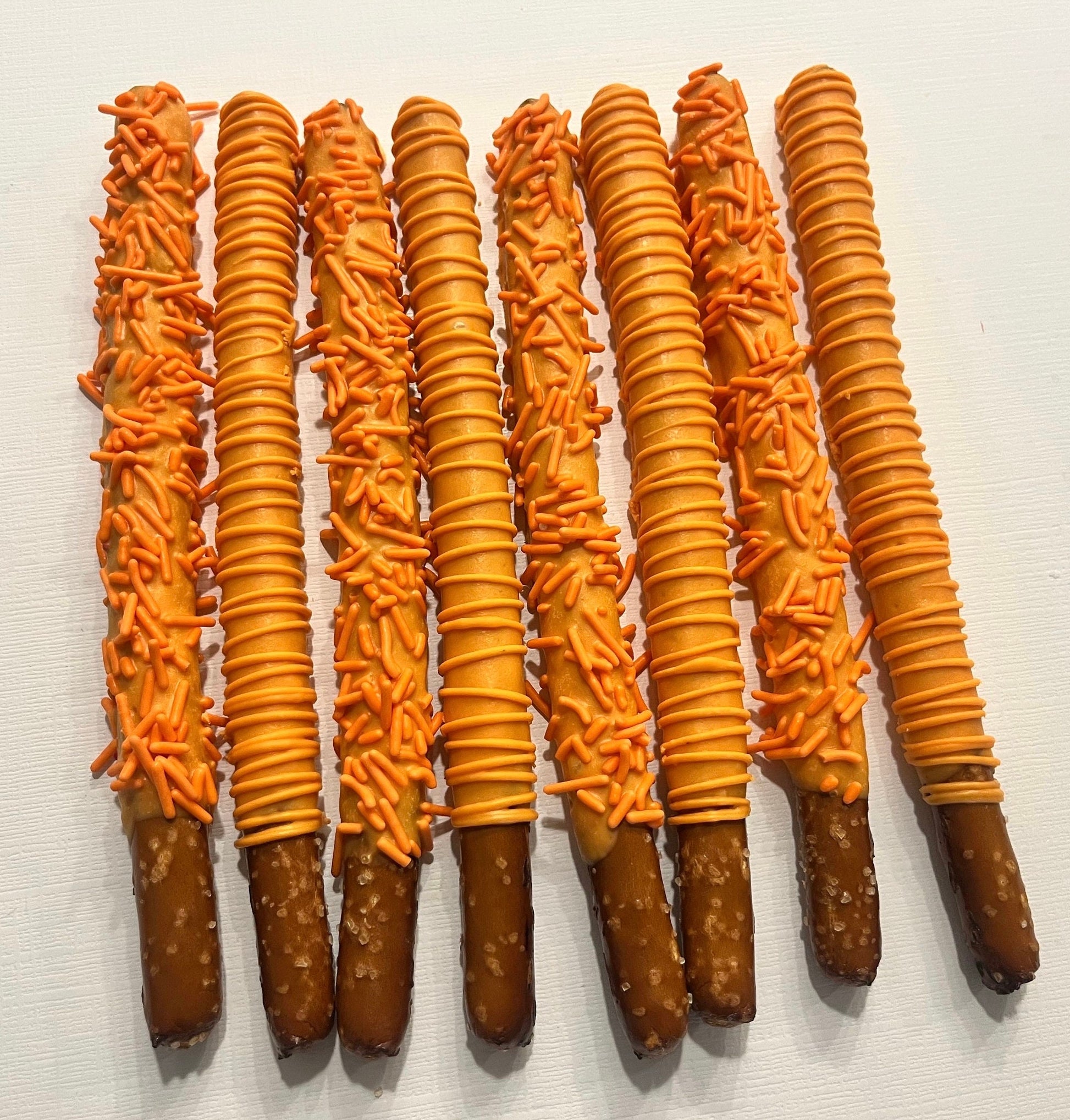 Orange Sprinkle Pretzels, Hand-Dipped Chocolate Covered Pretzels Orange, Orange Party Favors, Chocolate Dipped Pretzels, Inside Out Treats