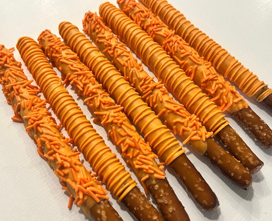 Orange Sprinkle Pretzels, Hand-Dipped Chocolate Covered Pretzels Orange, Orange Party Favors, Chocolate Dipped Pretzels, Inside Out Treats