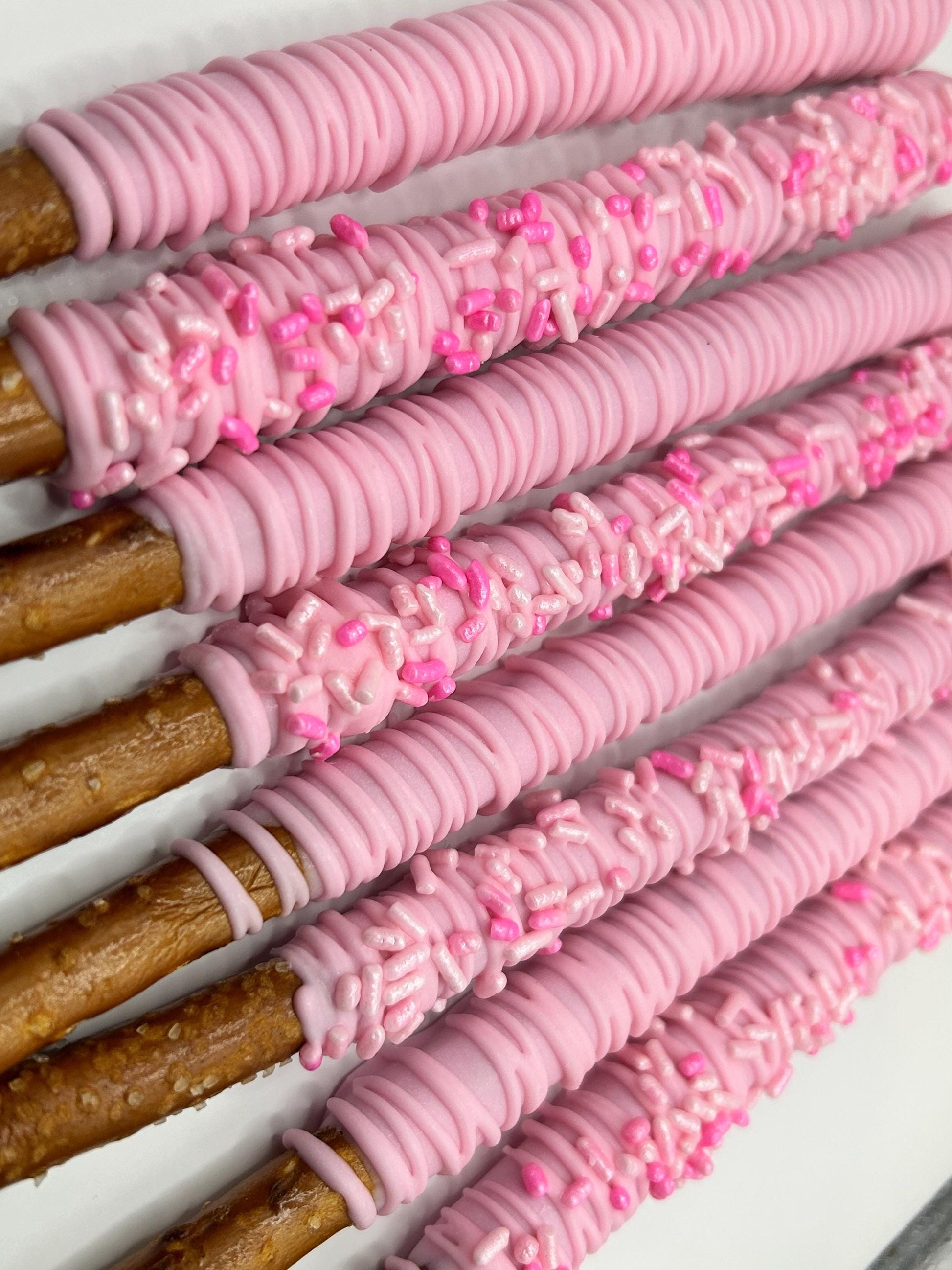 Baby Pink Sprinkle Pretzels, Hand-Dipped Chocolate Covered Pretzels Pink, Pink Party Favors, Chocolate Pretzels, Baby Girl Baby Shower