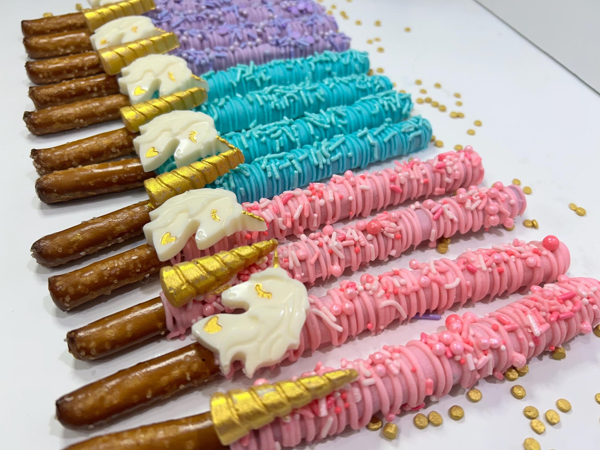 Unicorn Gold Chocolate Covered Pretzels, Unicorn Party Favors Chocolate Dessert Table Treats