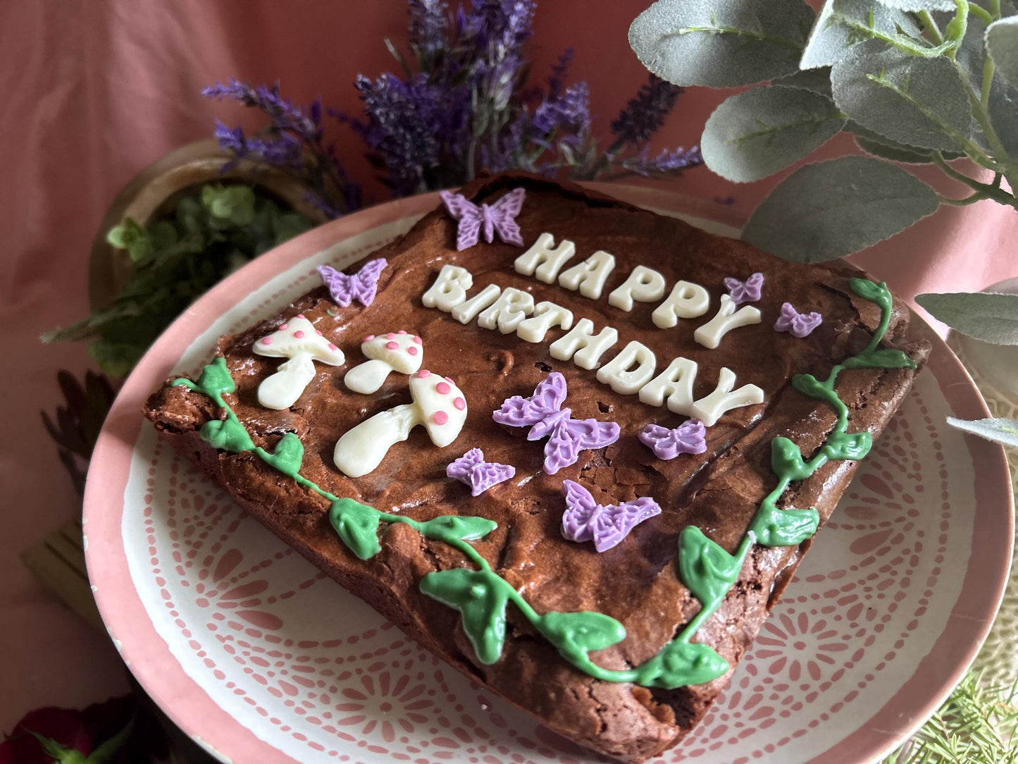 Fairy Butterfly Mushroom Gourmet Chocolate Chip Brownie - Large, Happy Birthday Brownie, Customizable Brownie