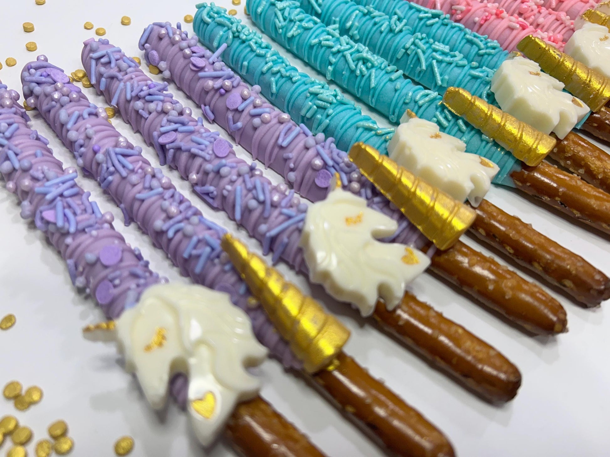 Unicorn Gold Chocolate Covered Pretzels, Unicorn Party Favors Chocolate Dessert Table Treats