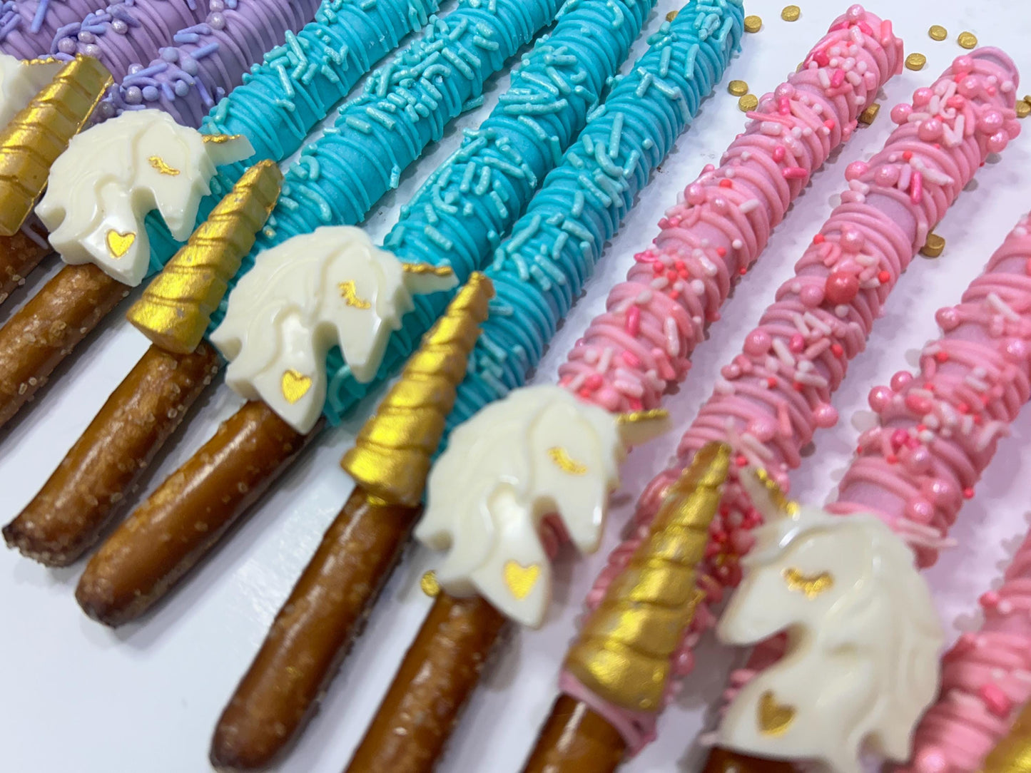 Unicorn Gold Chocolate Covered Pretzels, Unicorn Party Favors Chocolate Dessert Table Treats